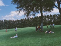 people relaxing in a park 