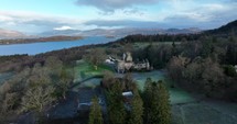 Drone footage of the Boturich Castle on the banks of Loch Lomond in Scotland.