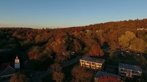 aerial view over Fayetteville in fall 