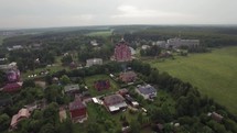 Flying over Lukino Village with Cathedral of Ascension