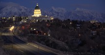 road heading towards Utah capitol building at night 