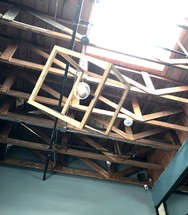 lamps on wooden ceiling beams 