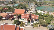 Aerial view of  Wat Chalong, Buddhist temple in Phuket. Establishing shot 