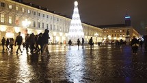 TURIN, ITALY—Night view of Piazza San Carlo square at Christmas time.