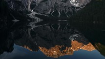 Aerial view of Lago Di Braies during sunrise