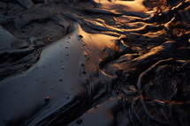 AI generative image. Crude oil spill. Environmental contamination concept