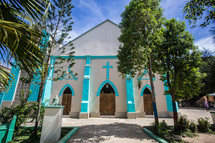 teal and white church 