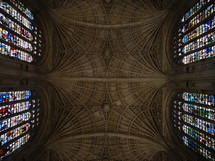 stained glass windows and cathedral ceiling 