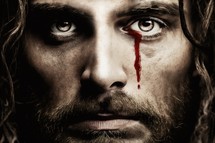 Close-up of Jesus Christ crying blood in Gethsemane