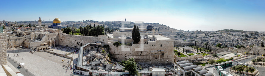 Panorama view of the Western Wall, Dome of the Rock (Jerusalem, Israel)