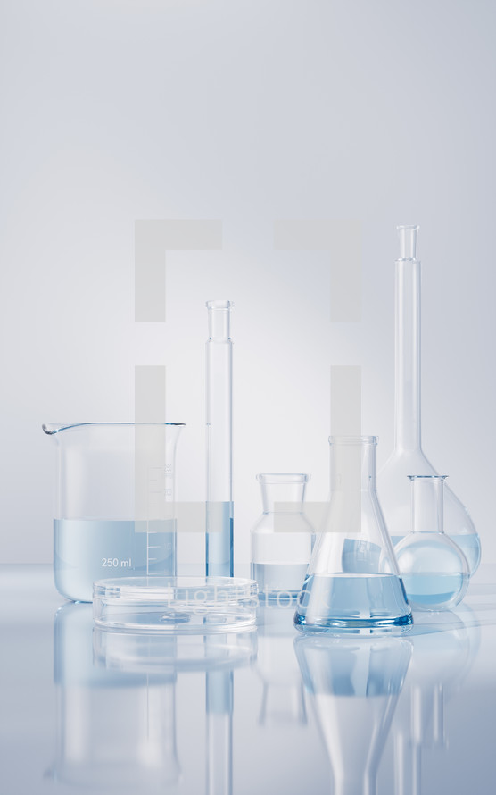 Chemical instruments with biotechnology concept, 3d rendering.