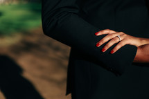 woman with an engagement ring on her hand 