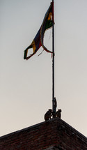 monkey in India by a flagpole 