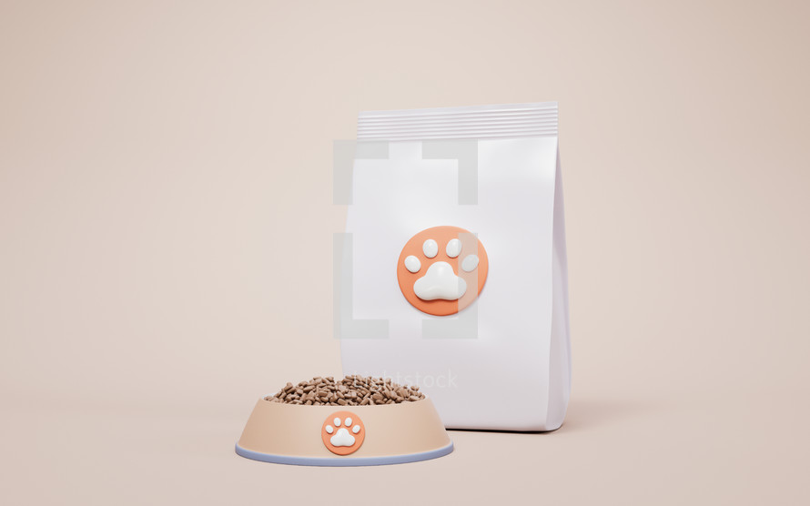 White pet food package bag, 3d rendering.