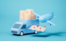 Plane and transportation with cartoon style, 3d rendering.