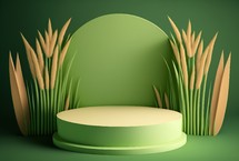 Outdoor product display of 3d green grass podium