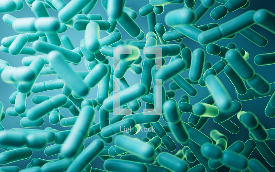 Large groups of germs with green background, 3d rendering.