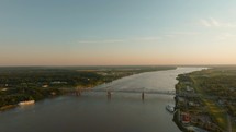 Drone Video of Mississippi River in Natchez, Mississippi at Sunset. High quality 4k footage