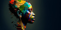Abstract painting concept. Colorful art portrait of a black woman. African culture.