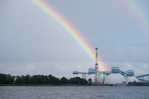 rainbow over a factory