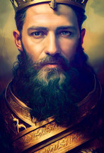 Colorful AI portrait of the biblical King David in dramatic light. Art illustration.