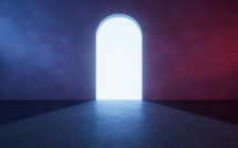 Open the door of the dark room, 3d rendering.