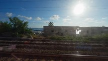 Summer Vacation Travel Destination By Train Near Ocean, Time Lapse
