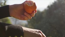 Girl Peeling An Orange Food Fruit In The Countryside