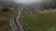 Aerial cinematic drone over mountain valley 