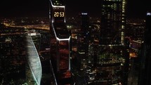 Aerial night shot of Moscow business centre, Russia