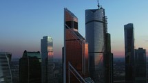 An aerial view of skyscrapers 