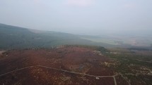 Aerial Pan of Sally Gap, Djouce, Luggala and Lough Tay in the Mist, County Wicklow, Ireland