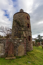 Tower and cemetery of the Old Portpatrick church of Saint Andrew in Scotland, United Kingdom