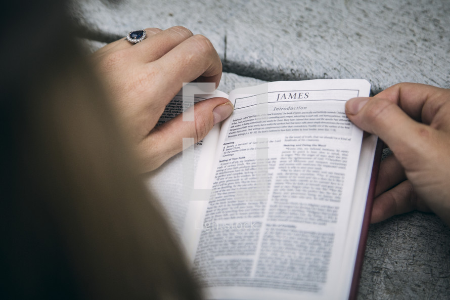 A woman reading the book of James.