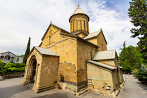 Sioni Cathedral, one of the many Georgian Orthodox churches in Tbilisi, Georgia, is in Old Town surrounded by trees