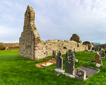 In a field on the Ring of Hook, County Wexford, Ireland are the ruins of Saint Dubhainns Church