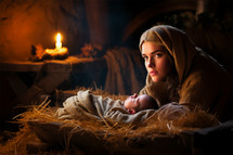 Mary and Baby Jesus laying in the manger