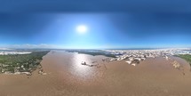 360 aerial photo taken with drone of river delta near north of Lençóis Maranhenses on northeast coast of Brazil