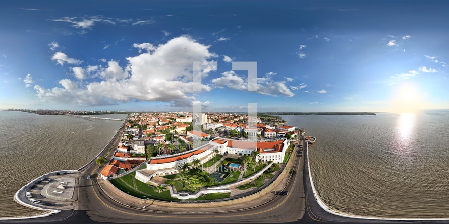 360 aerial photo taken with drone of Palácio dos Leões in São Luís, Maranhão, Brazil