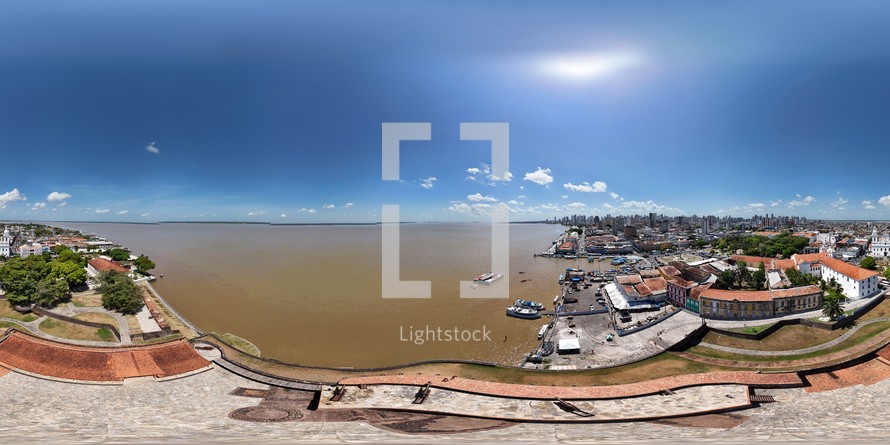 360 aerial photo taken with drone of Presépio Fort in Belém, Pará, Brazil