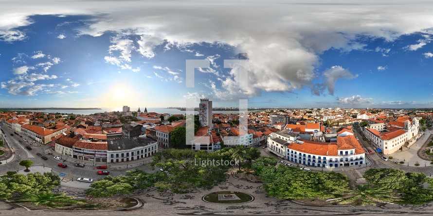 360 aerial photo taken with drone of Praça João Lisboa in São Luís, Maranhão, Brazil