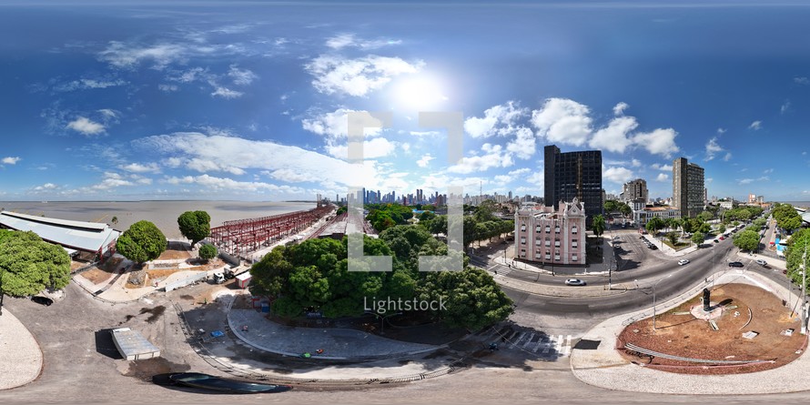 360 aerial photo taken with drone of Praça dos Estivadores in Belém, Pará, Brazil