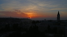 Time Lapse View Overlooking The Temple Mount and Mount Of Olives At Sunrise In Jerusalem, Israel