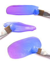 A Collection of Blue and Purple Paint Swatches with a Paint Brushes