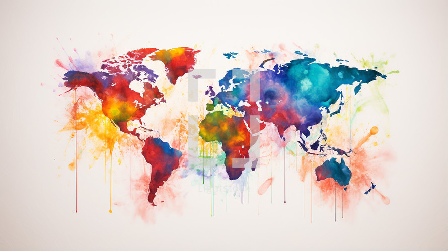 Colorful dripping world map on white. 