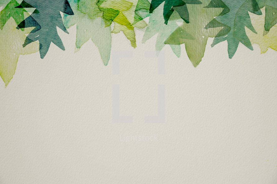 green leaves in watercolor border.