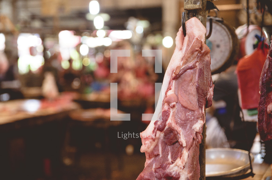 meat in a butcher shop 