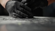 Chef Hands Preparing Puff Pastry Cuttlefish Black Pasta Food