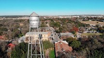 Aerial of Gruene, Texas and Water Tower.