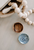 wooden bowls and wooden beads 